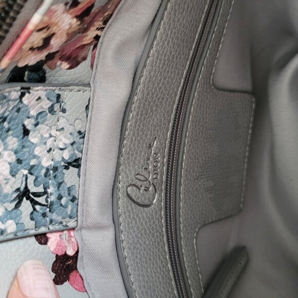 Céline Dion Floral Satchel Bag • Grey Leather • Crossbody/Top Handle - Picture 7 of 11